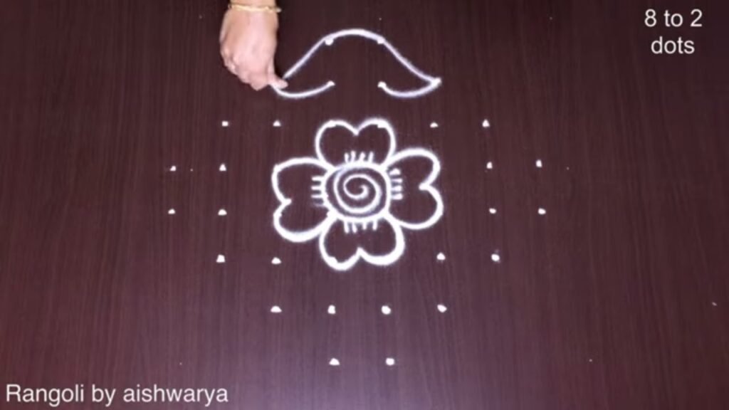 Beautiful Flower Muggulu Designs | Simple Daily Rangoli 8×2 dots Rice Flour Kolangal