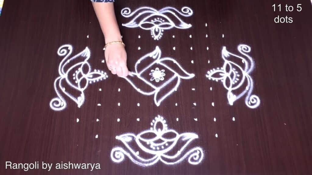 11 dots straight Diwali kolam