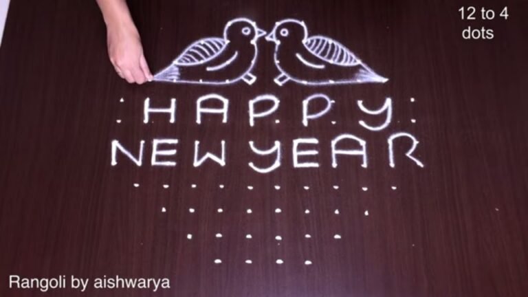 12×4 dots New Year bird kolam