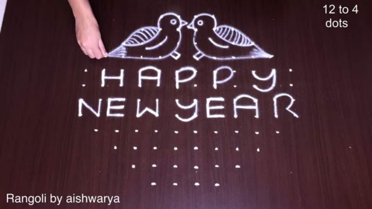 12-4 Dots Bird Kolams Happy New Year