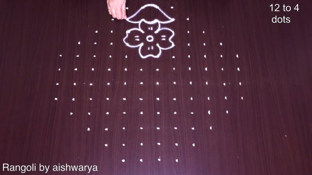 12 to 4 Dots Flower Pot Rangoli
