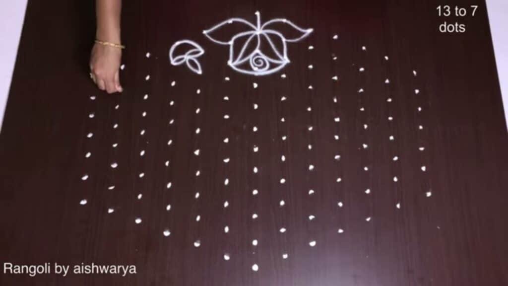 13×7 dots rose rangoli