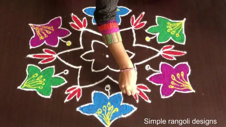 13 Dots Flower Rangoli Designs