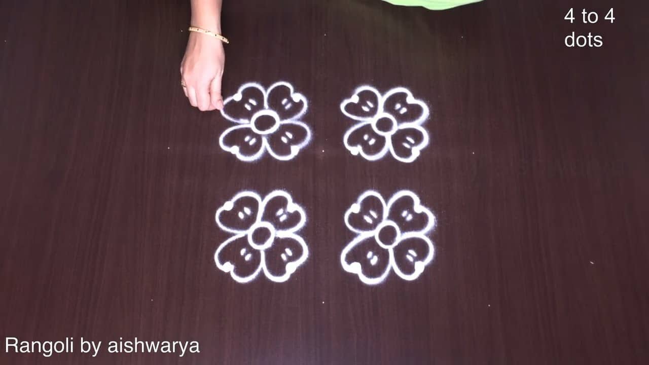 4 Dots Flower Rangoli Designs