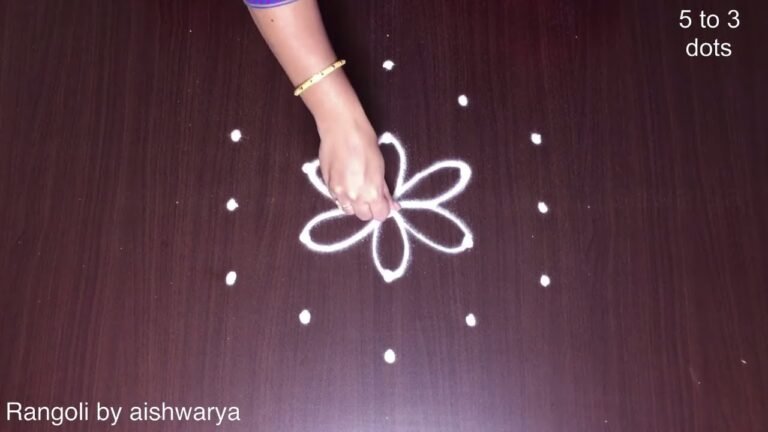 5 middle dots rose rangoli