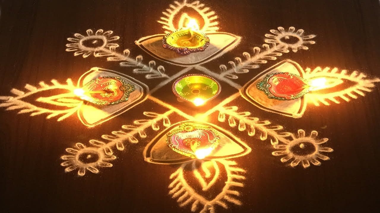 5 to 5 Dots Simple Rangoli Designs for Diwali