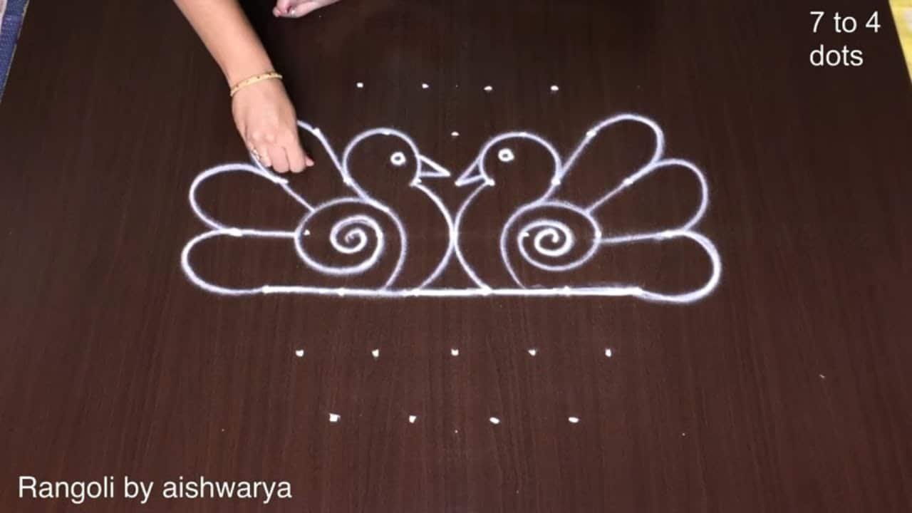 7×4 Dots Simple Peacock Kolam