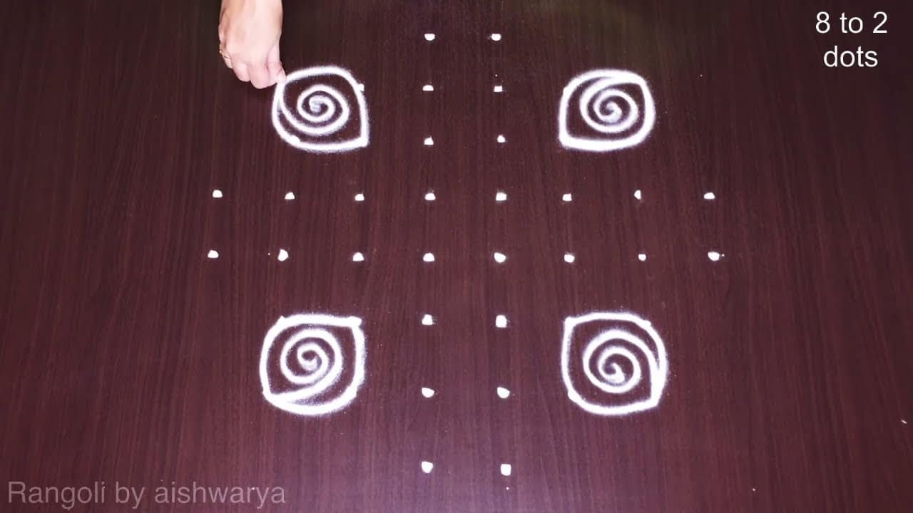 8 Pulli Kolam Step by Step