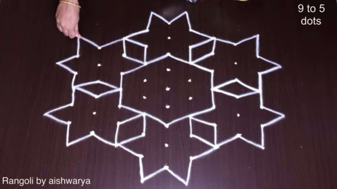 9 Dots Simple Six Stars Kolam