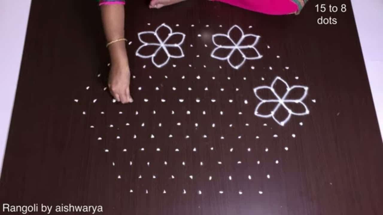 Beautiful Flower Kolam Designs With Dots