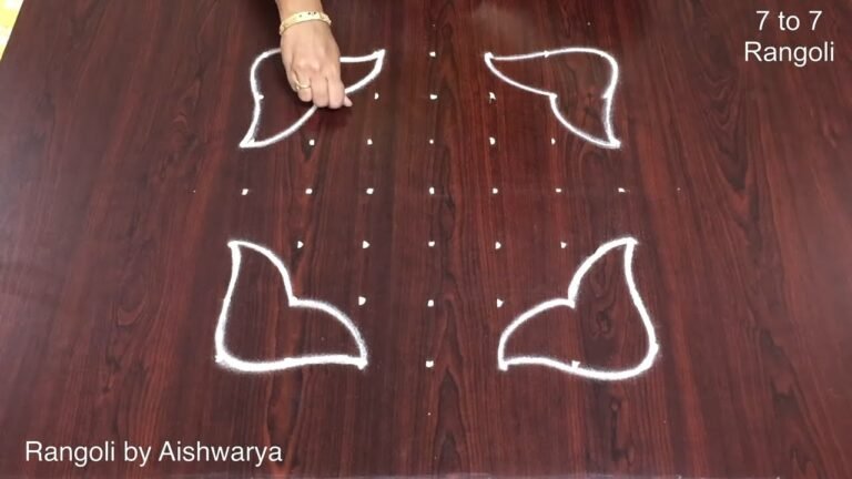 flower rangoli with 7 dots
