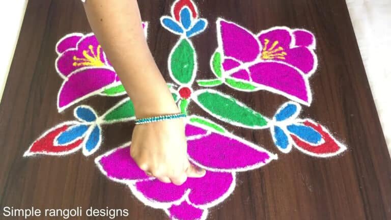 flowers rangoli with 7 dots