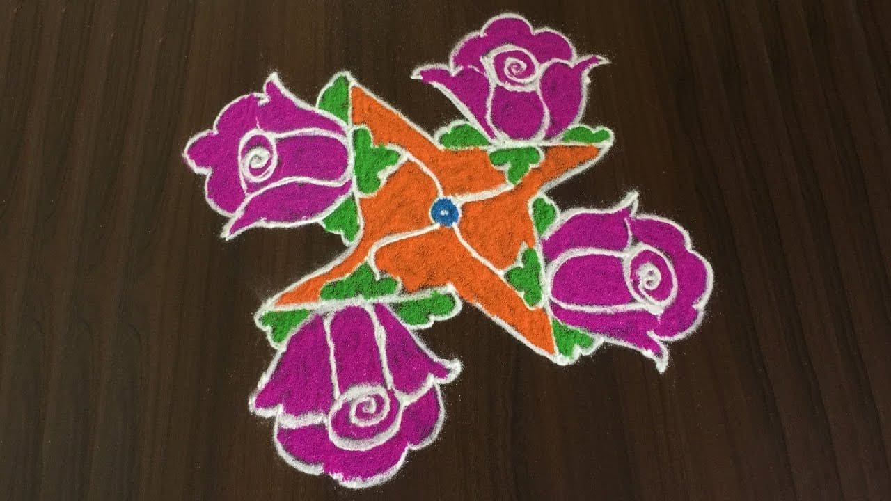 Beautiful Rose Flowers Rangoli Designs