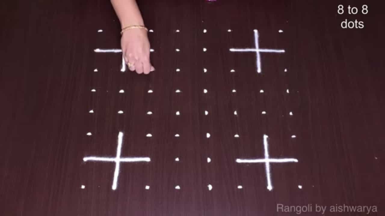 Beginners Flower Pot Kolams 8-8 Dots