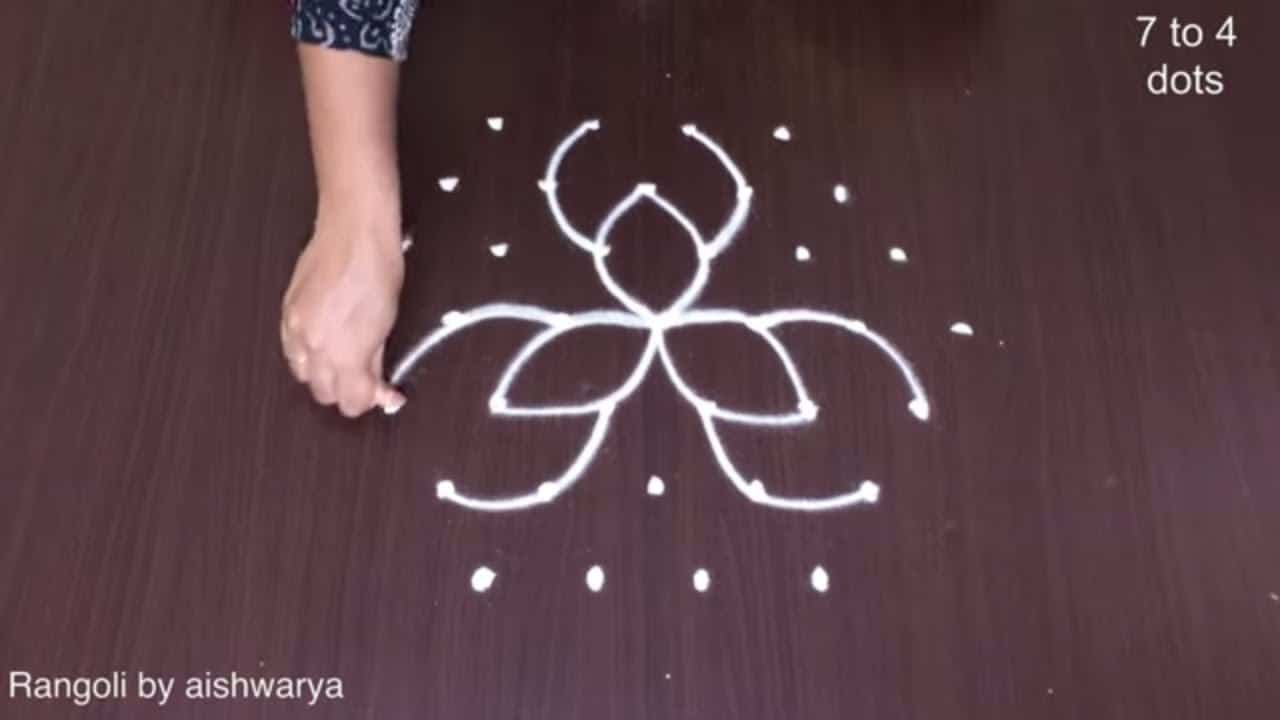 Beginners Kolam With 7×4 Dots