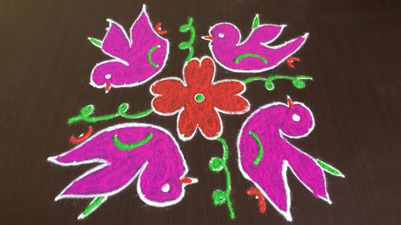 Birds Kolam Designs With 8 Dots
