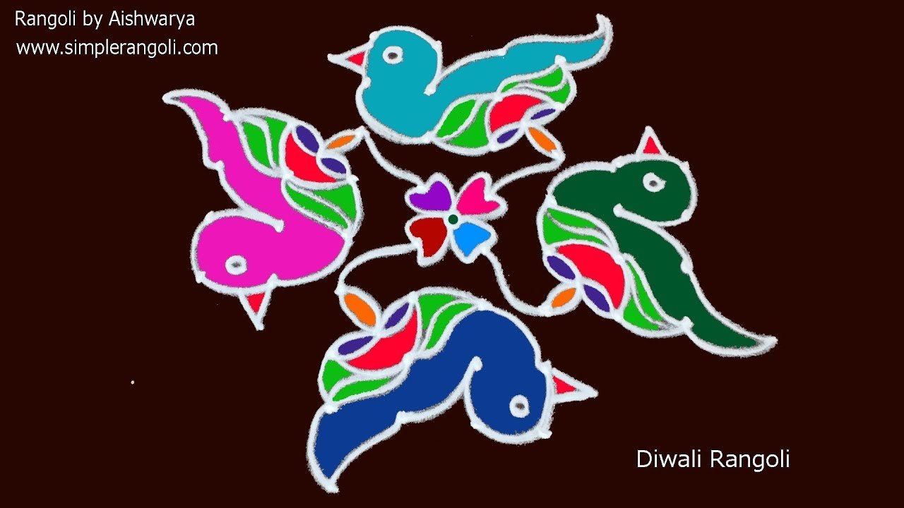 Birds Rangoli Designs With Colours
