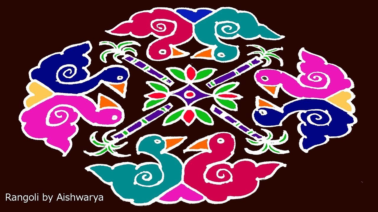 Colours Muggulu With 15 by 5 Dots