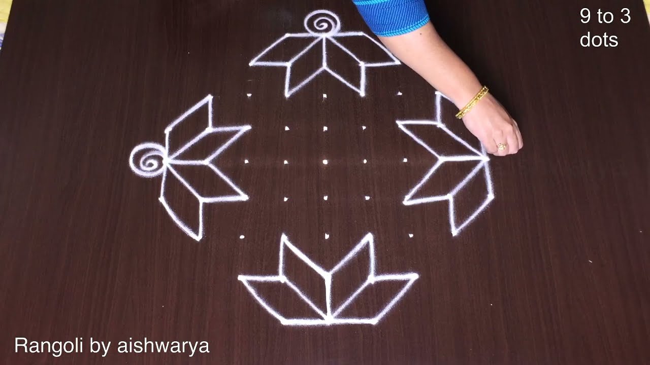 Creative Flower Rangoli Designs 9 Dots