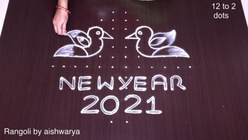 New Year birds rangoli