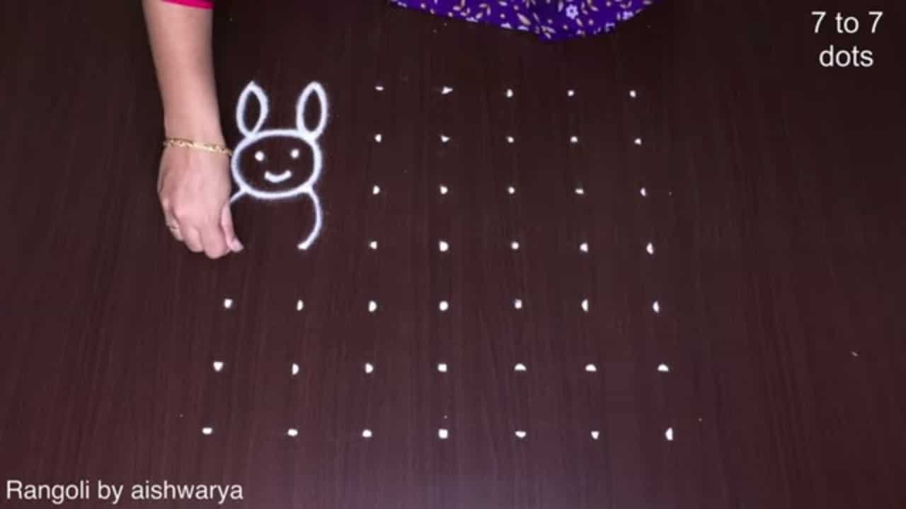 Cute Pretty Four Rabbits Kolam