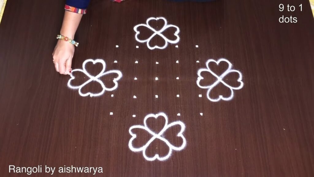 9×1 dots rangoli for learners