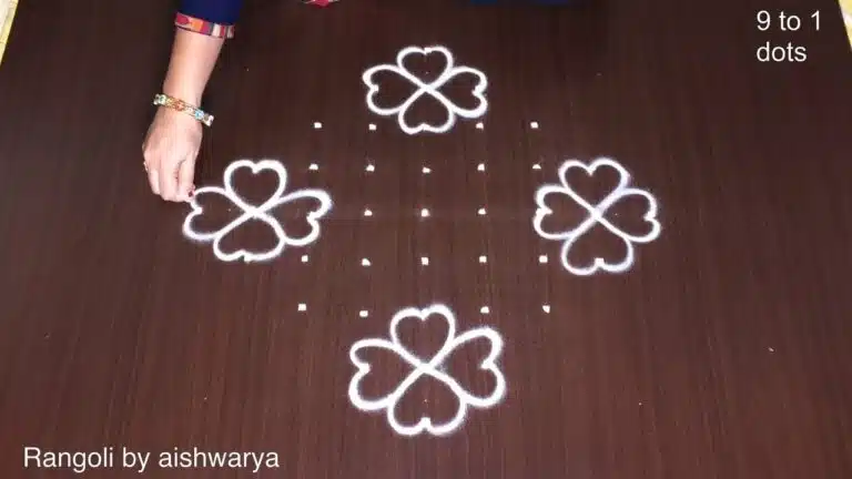 9×1 dots rangoli for learners