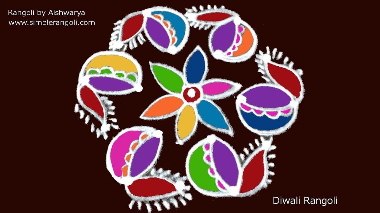 Diwali Chukki Rangoli With 5 to 3 Dots