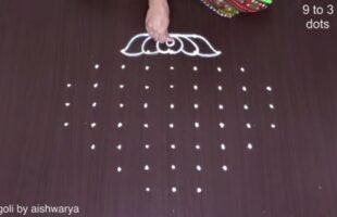 Easy Flower 9 Into 3 Dots Kolam