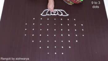 Easy Flower 9 Into 3 Dots Kolam