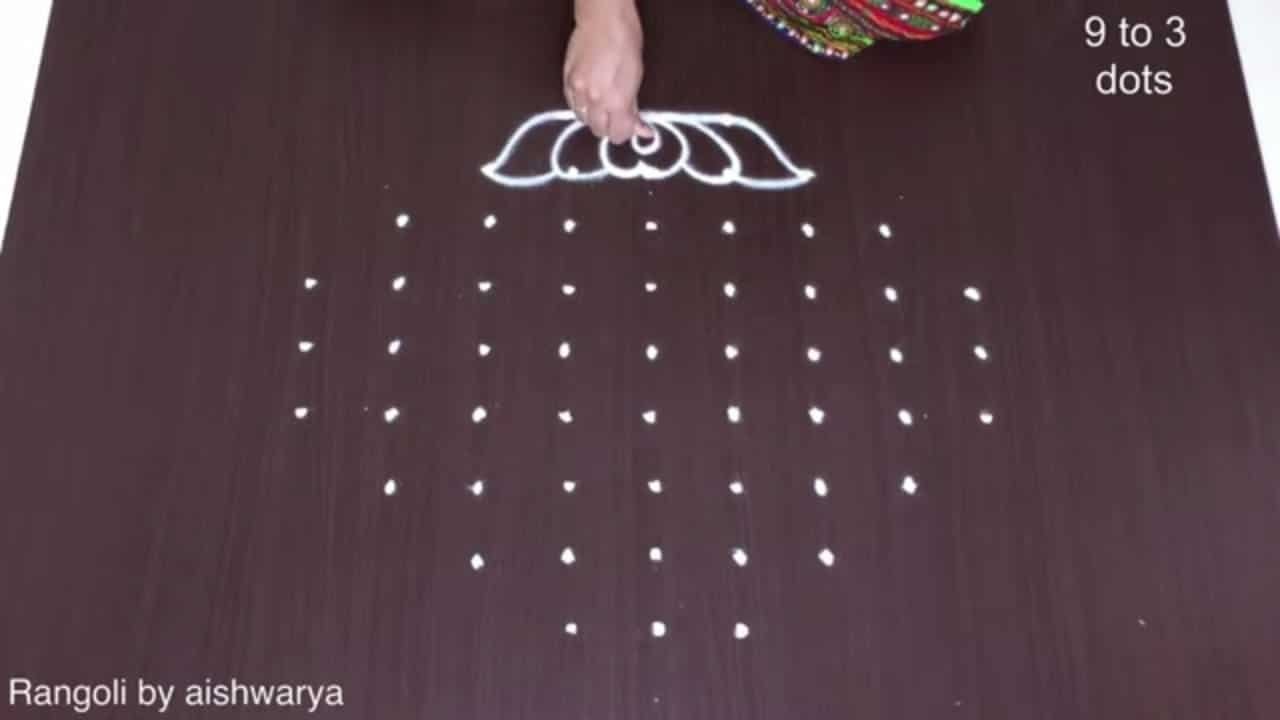 Easy Flower 9 Into 3 Dots Kolam