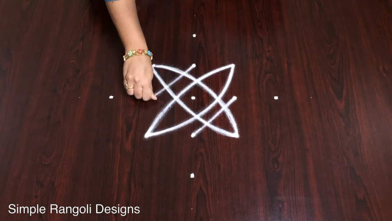 Easy Rangoli With 5 Dots for Beginners