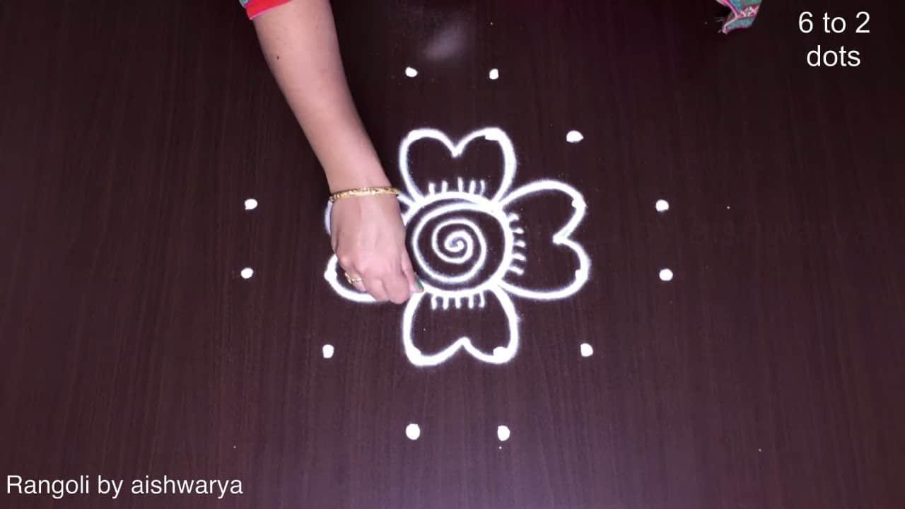Easy Small Flower Muggulu 6 Dots Kolam