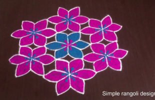 Flower Rangoli Design With 9 to 5 Dots