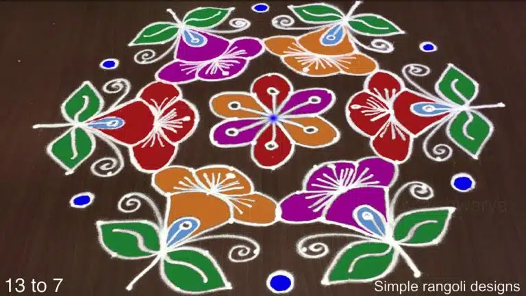 13×7 dots flower rangoli