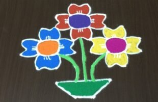 Flowers Pot Color Rangoli 8 Into 2 Dots