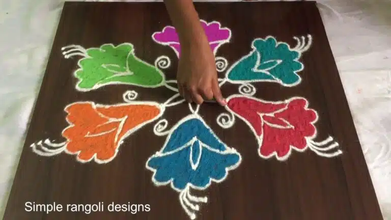 flowers rangoli with 7 dots