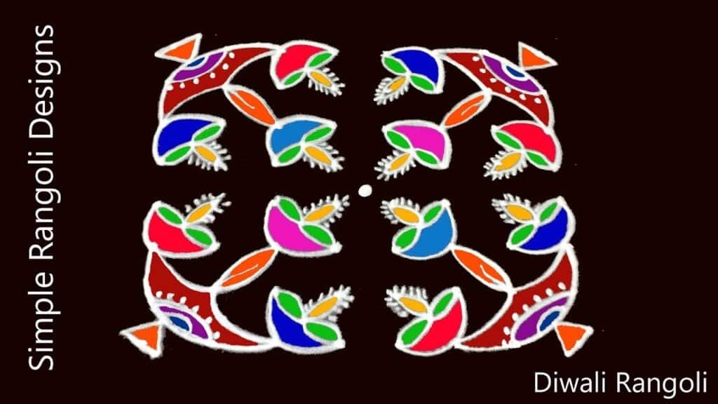 four big, twelve small diya rangoli
