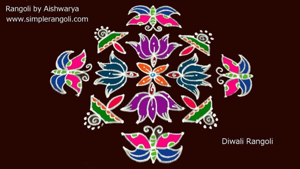 four butterflies lotus kolam