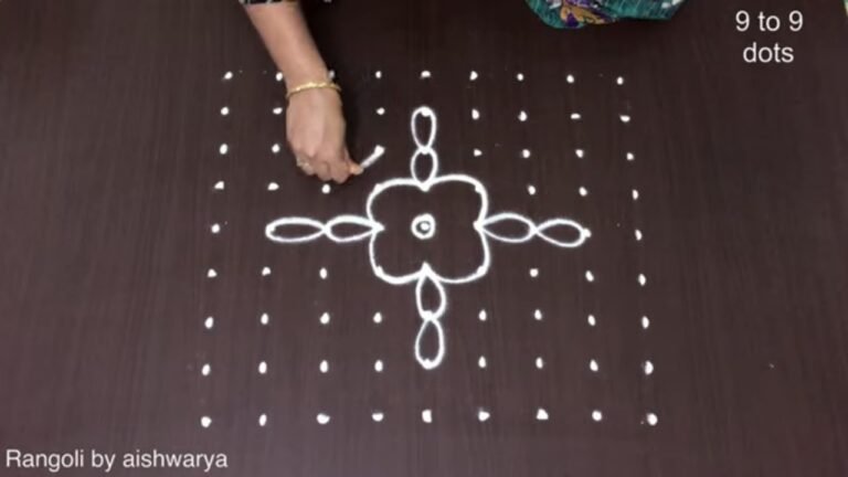 9×9 dots four diyas kolam