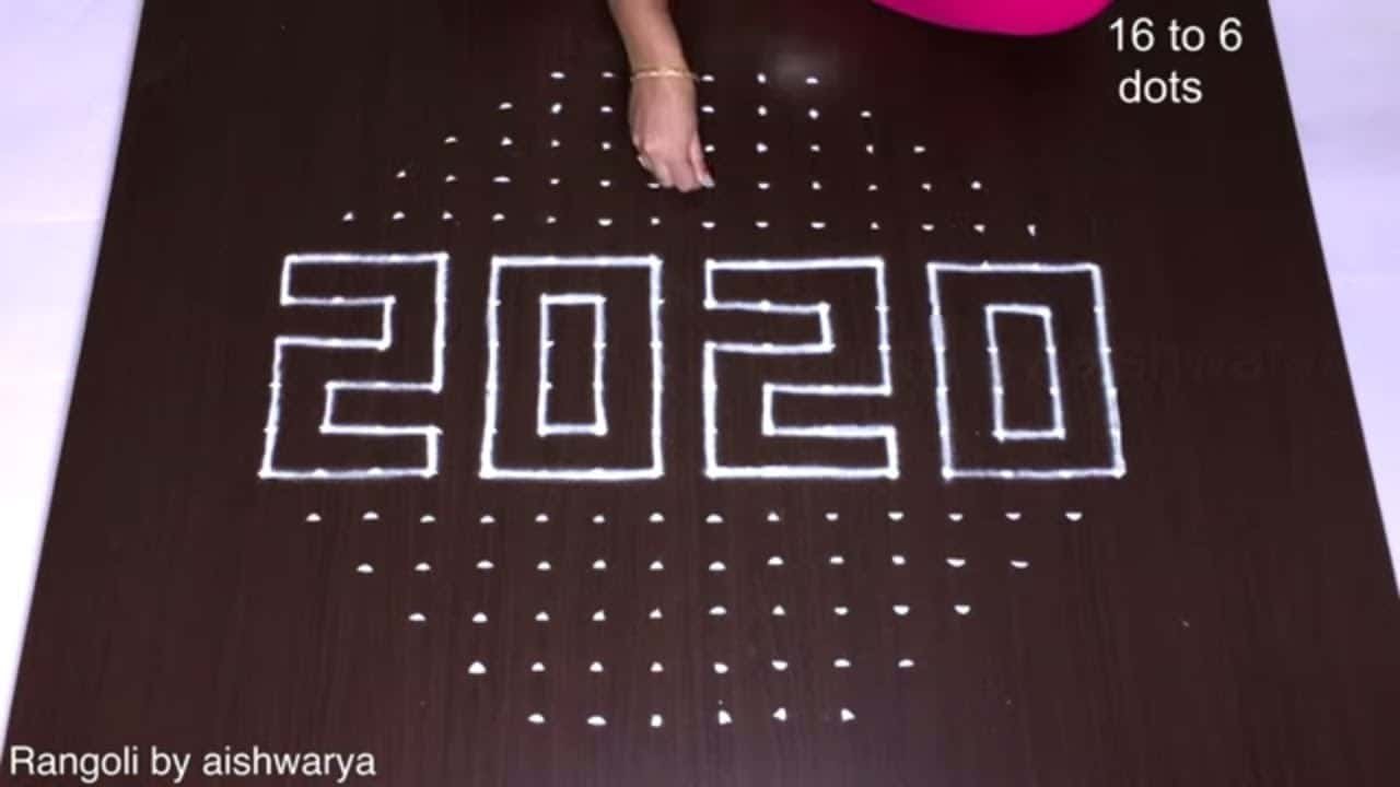 Happy New Year Muggulu 16×6 Dots Kolam