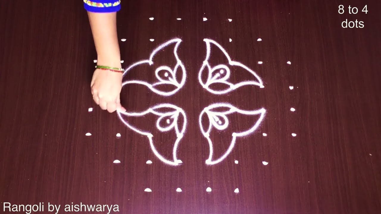 Kolam 8X4 Dots Flower Rangoli Designs