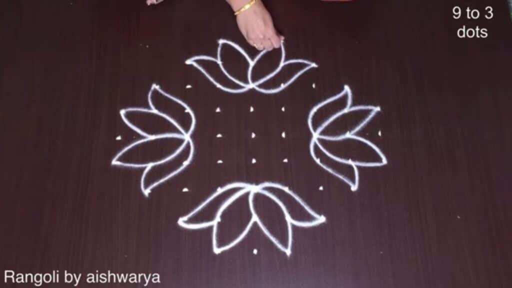 9×3 dots rose flower kolam