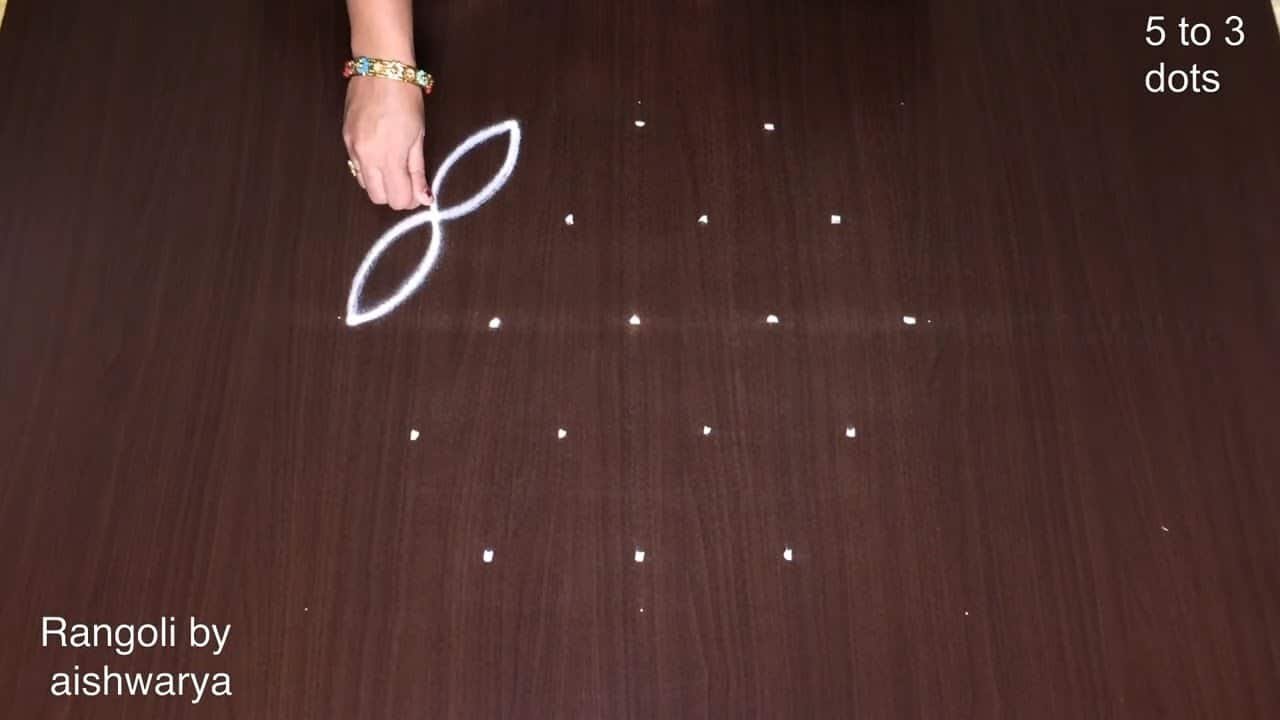 Kolam Rangoli Designs With 5 to 3 Dots