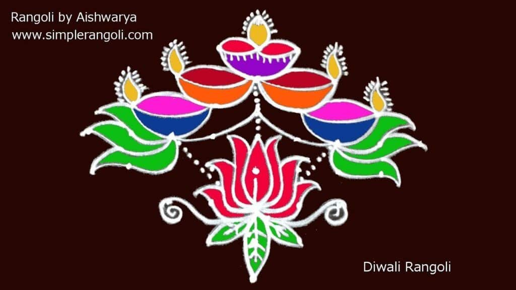 5 diyas rangoli