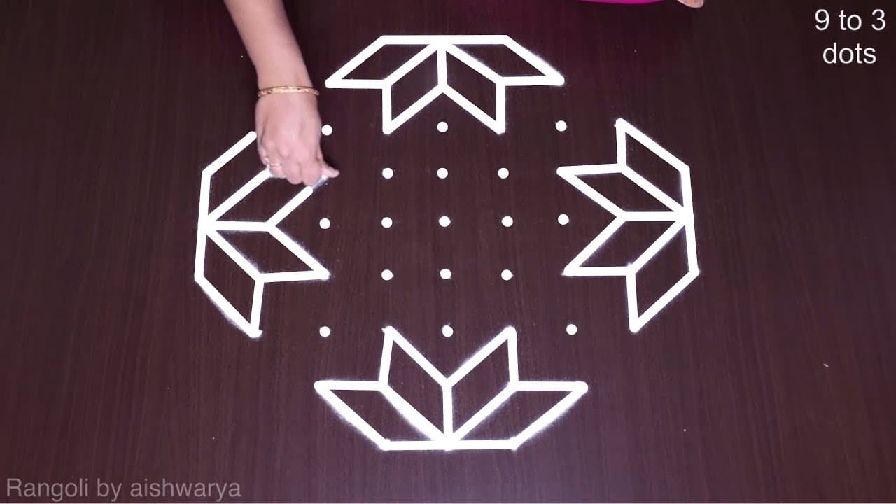 Latest Flower Rangoli Designs 9 Dots