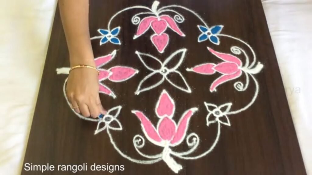 flowers rangoli with 7 dots