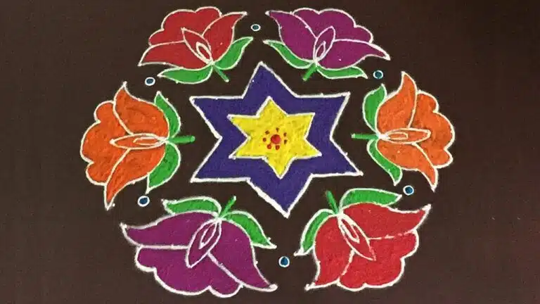 15-to-8 dot Sankranti flower kolam