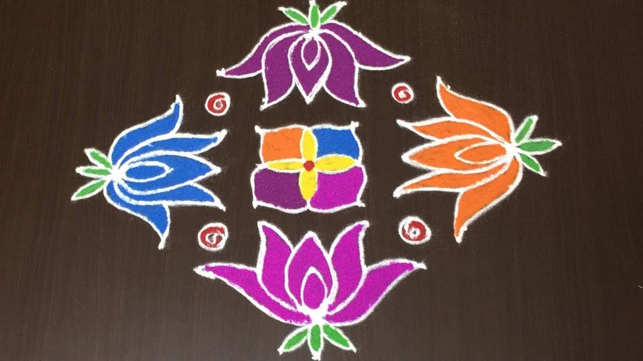 Lotus Rangoli Designs With 11-1 Dots