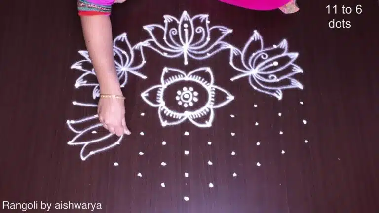 six lotus muggulu with middle dots